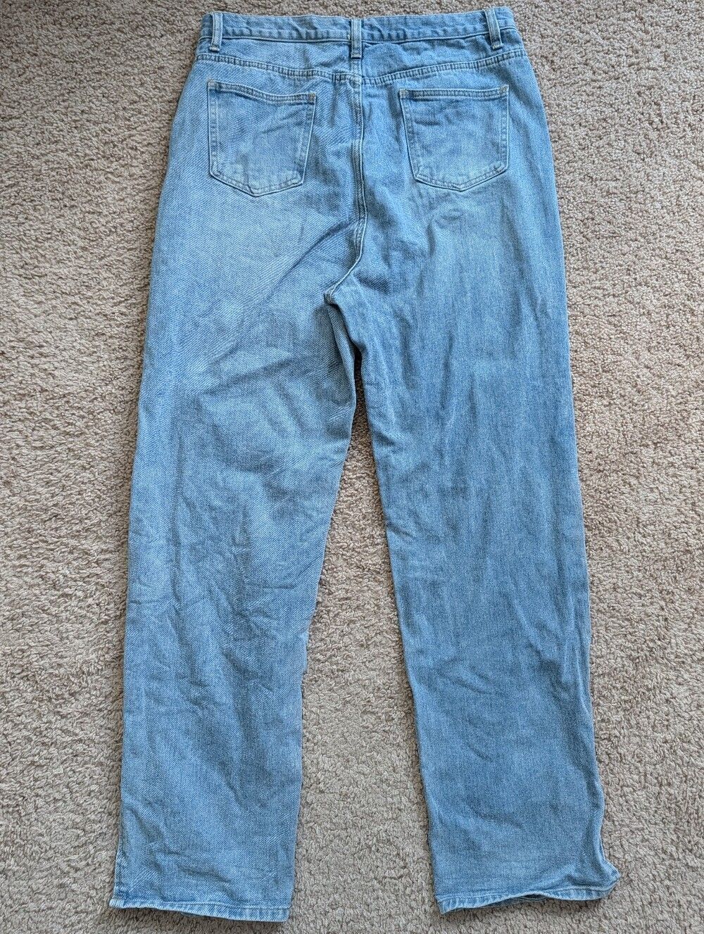 Prettylittlething Women Light Blue Distress Split Hem Straight Leg Jean Size 12 - Picture 2 of 12